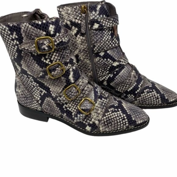J Crew Multi Buckle Boots in Snake Embossed Leather Size 6.5 NIB - Picture 4 of 8